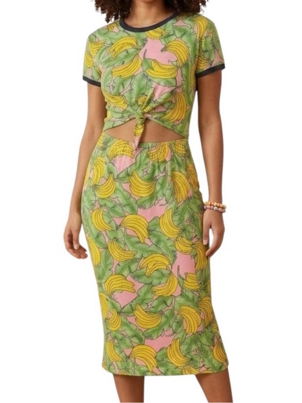 JUICY by Juicy Couture Banana Print Cut-Out Midi Dress Size XS